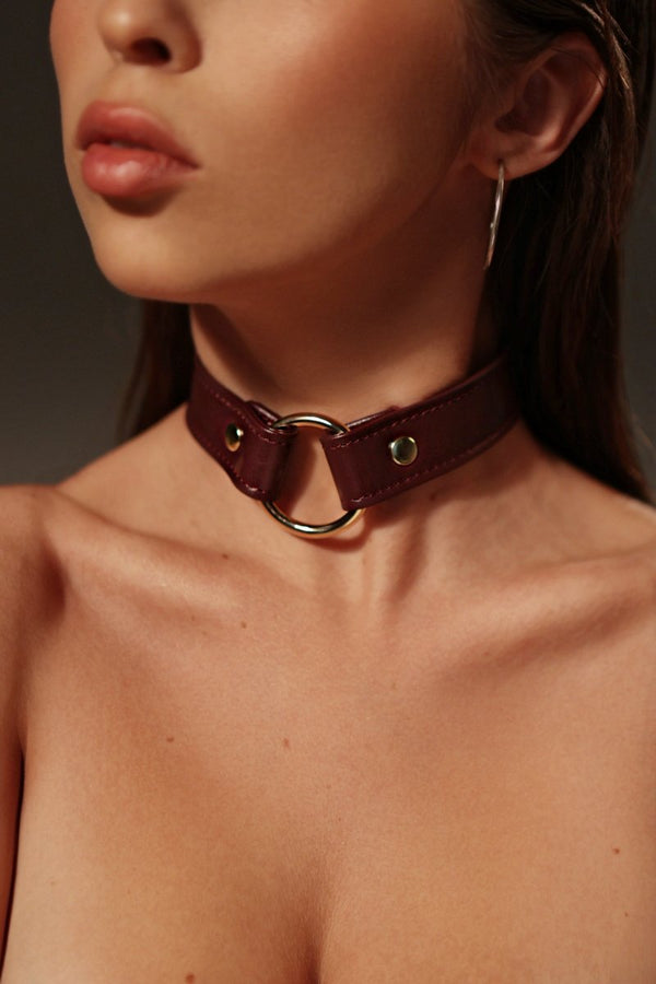 Burgundy Choker with Ring