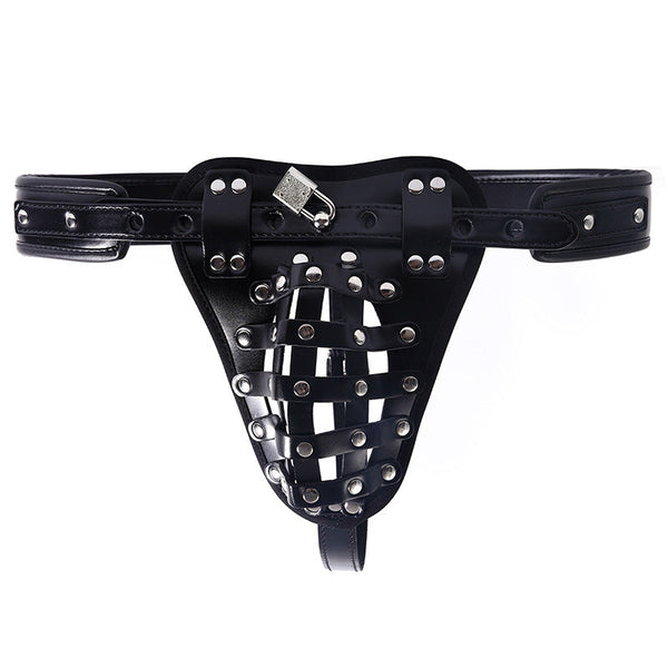 Adjustable Faux Leather Chastity Belt Cage Lock