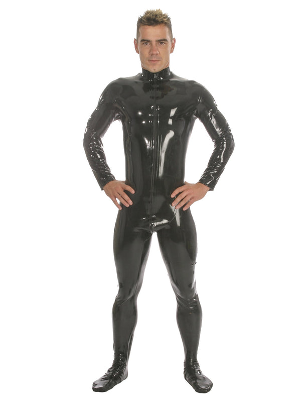 Mens Latex Catsuit Feature Front Zip & Feet