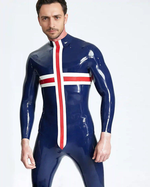 Combinaison croisée patriotique en latex pour homme