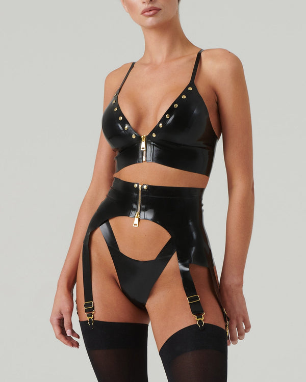 Latex-Unterwäscheanzug mit goldenen Nieten und Reißverschluss